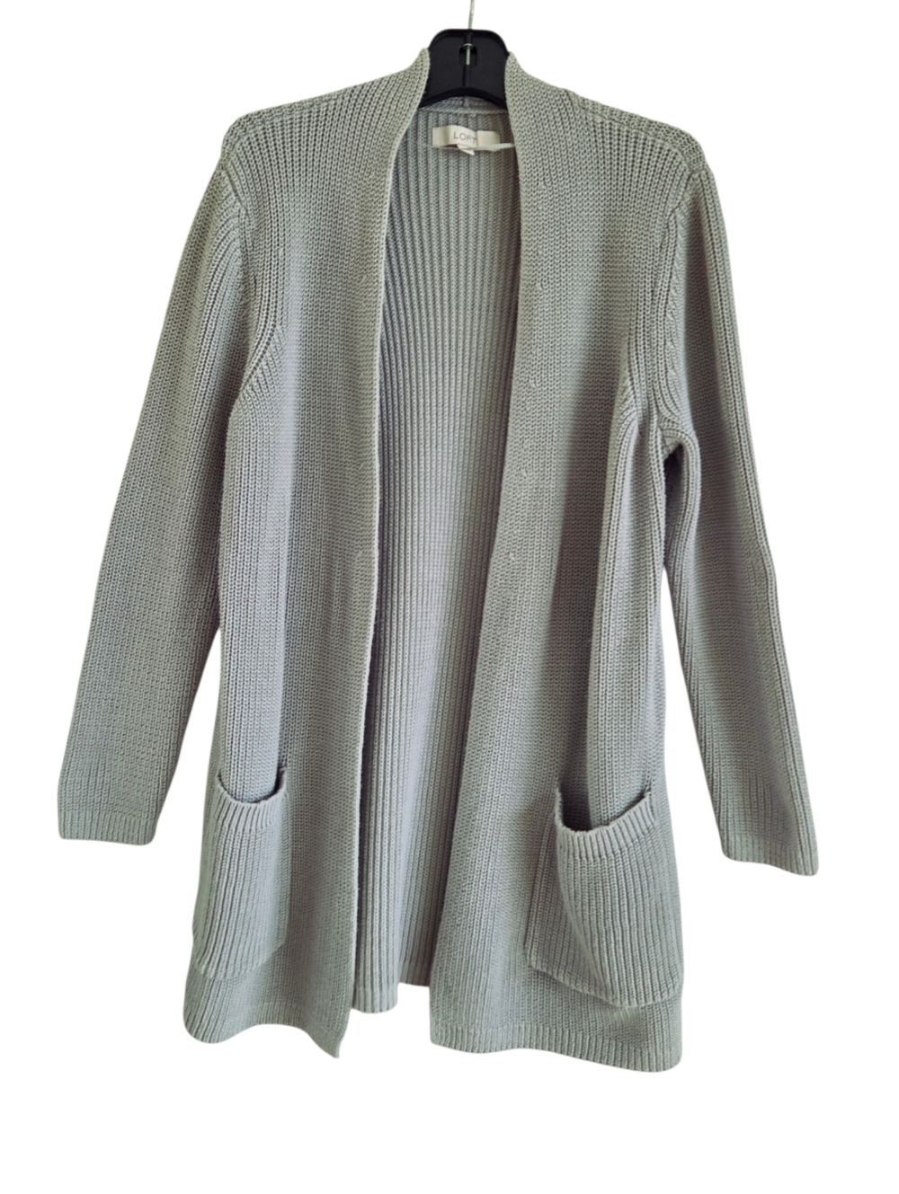 LOFT Open Long Cardigan Sweater 100% Cotton Sage Green with Pockets XL - Picture 2 of 13